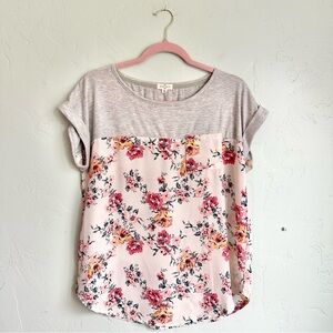 Mason & Belle Stitch Fix Floral Women Gray Pink Floral Mixed Material Top Medium